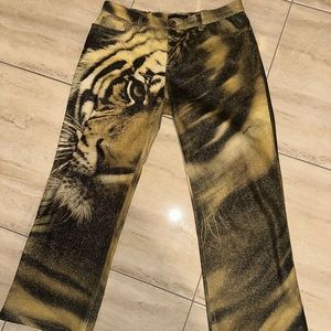 Roberto Cavalli Fall 2000 Tiger Print Glitter Jeans Size XL